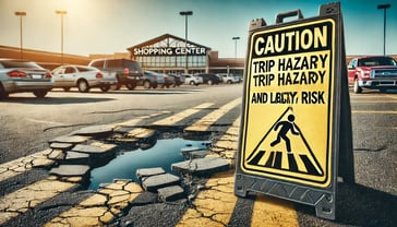 DALL·E 2024-11-28 12.58.12 - A visually striking image of a commercial parking lot with visible cracks, potholes, and faded striping in the asphalt. In the foreground, a clear and